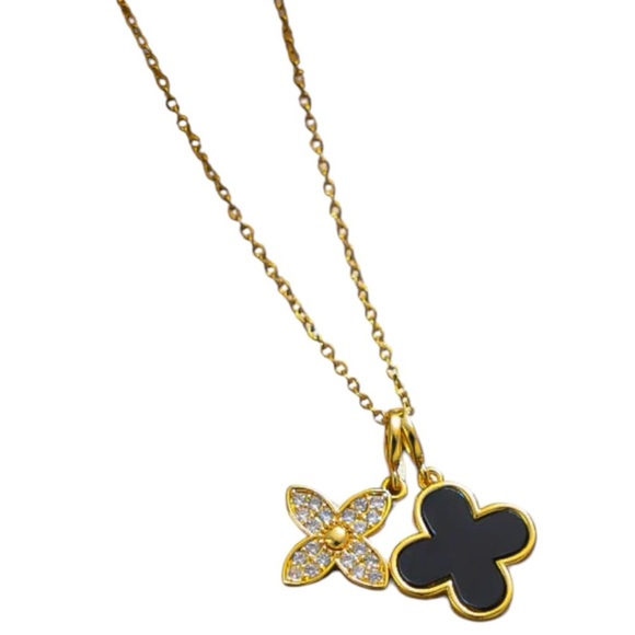 BLACK SHELL CLOVER Titanium Steel 18K Gold Plated Necklaces GOLD - Picture 1 of 3